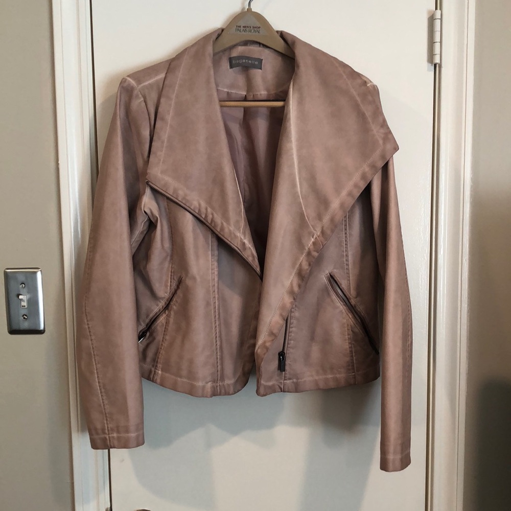 Pale pink pleather jacket Bagatelle XL zip up lined barely worn.